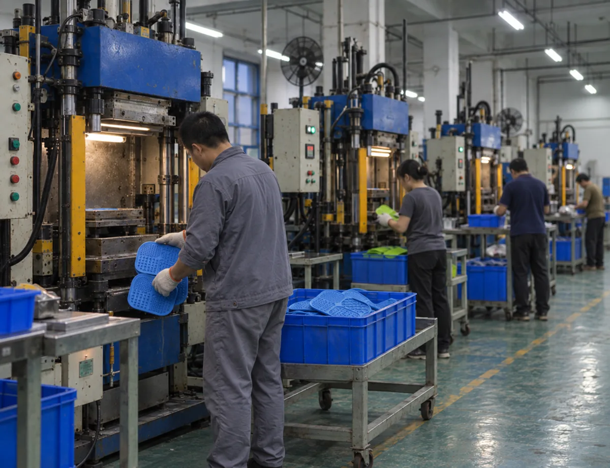 Injection molding production at the factory