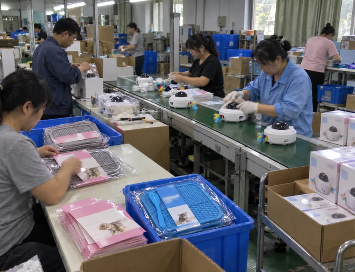 Pet products being packed for shipment